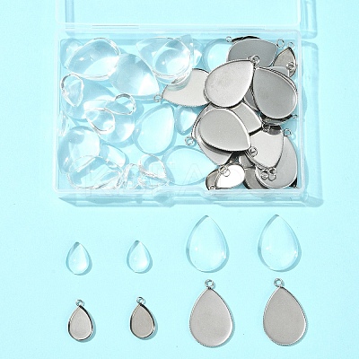 DIY Teardrop 304 Stainless Steel Pendant Making Kits DIY-FS0008-40-1