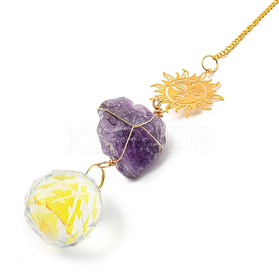 Wire Wrapped Nuggets Natural Amethyst Pendant Decorations HJEW-C008-03B-G-1
