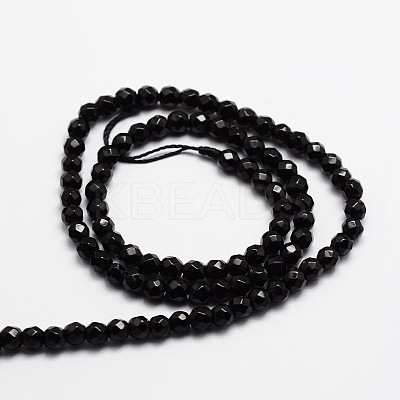 Faceted Natural Onyx Round Beads Strands X-G-E318C-4mm-06-1