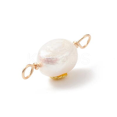 Grade AA Natural Cultured Freshwater Pearl Connector Charms with Golden Tone Alloy Slices PALLOY-JF01996-02-1