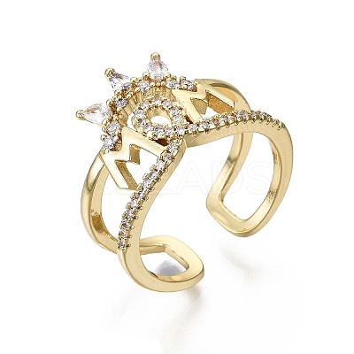 Brass Micro Pave Clear Cubic Zirconia Cuff Rings RJEW-S044-087-NF-1