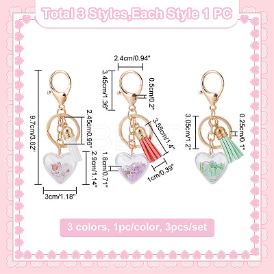 3Pcs 3 Colors Shell Starfish in Heart & Tassel Charm Acrylic Keychain HJEW-GO0001-01-1