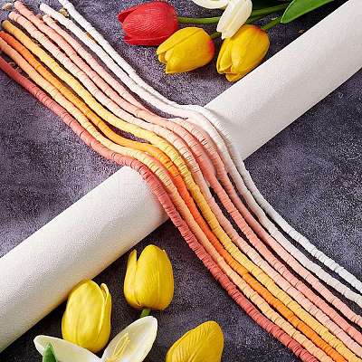 9 Strands 9 Colors Flat Round Handmade Polymer Clay Beads CLAY-WR0001-01-1