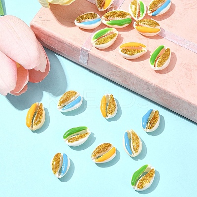 18Pcs 3 Colors Enamel Cowrie Shell Beads SSHEL-FS0001-03-1