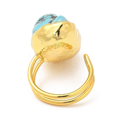 Dyed Natural Howlite Irregular Nugget Open Cuff Ring RJEW-M150-08G-1