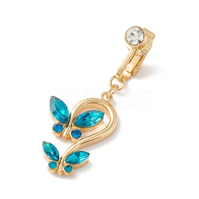 Double Butterfly Rhinestone Charm Belly Ring AJEW-F057-03G-1