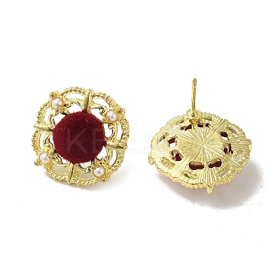 Flower Alloy & Flocking Acrylic Stud Earrings for Women EJEW-K282-05G-1