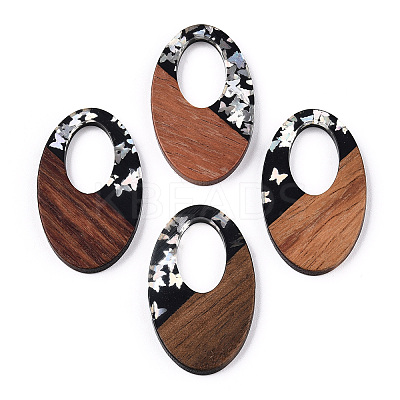 Opaque Resin & Walnut Wood Pendants RESI-N039-62B-1