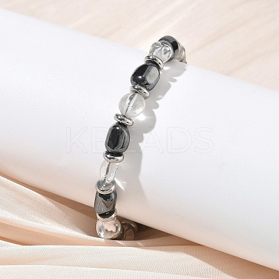 Natural Quartz Crystal & Non-magnetic Synthetic Hematite Beaded Braided Bead Bracelets for Men Women BJEW-Z148-08P-01-1