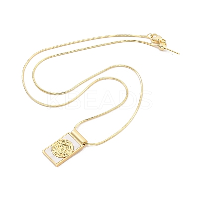 Brass Pave Shell Rectangle Saint Benedict Medal Pendants Necklaces for Women NJEW-Z053-01G-01-1