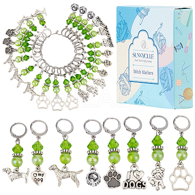 24Pcs 8 Styles Dog Theme Acrylic & Alloy Pendant Locking Stitch Markers HJEW-SC00099-1