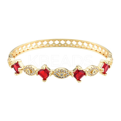 Cubic Zirconia Rhombus & Horse Eye Hinged Bangle BJEW-N012-046-1