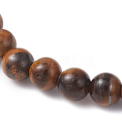 Natural Tiger Eye & Brass Round Beaded Stretch Bracelets for Women BJEW-JB12266-03-1