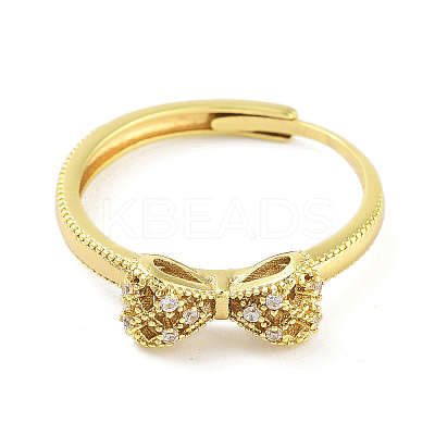 Bowknot Brass Micro Pave Clear Cubic Zirconia Adjustable Rings LS-RJEW-S416-03G-1
