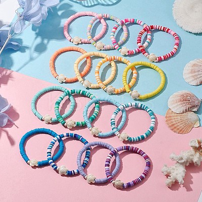 16Pcs 16 Colors Dyed Synthetic Turquoise and Handmade Polymer Clay Beaded Stretch Bracelets Sets BJEW-JB10763-1