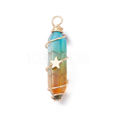 2Pcs 2 Style Two Tone Glass Double Terminated Point Beads Pendants Set PALLOY-JF02538-01-1