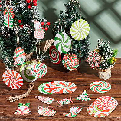Christmas Wooden Pendant Decorations and Paper Flag Banners AJEW-NB0006-09-1