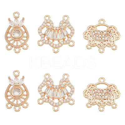6Pcs 3 Styles Brass Cubic Zirconia Chandelier Component Links ZIRC-BC0001-18-1