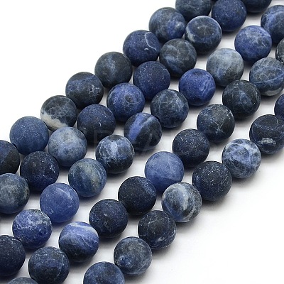 Frosted Natural Sodalite Round Bead Strands G-M064-10mm-01-1