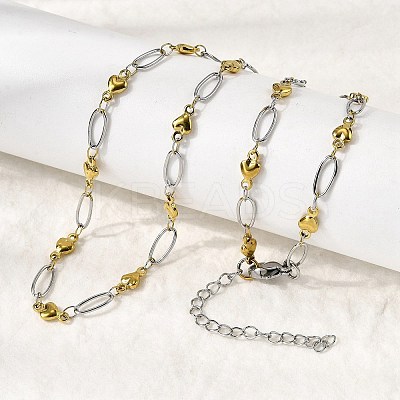 304 Stainless Steel Heart Link Chain Necklaces for Women NJEW-A046-02B-GP-1