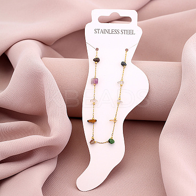 Dyed Natural Quartz Chip with 304 Stainless Steel Chain Anklets WGD014F-07-1
