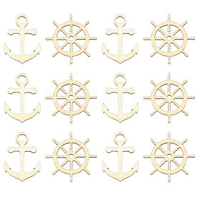 100pcs 2 Styles Nautical Theme Wood Big Pendants WOOD-CJ0001-72-1