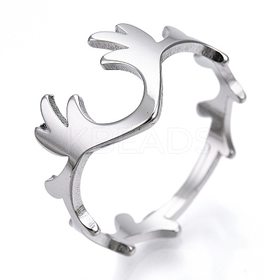 Non-Tarnish 304 Stainless Steel Deer Antler Adjustable Ring for Women X-RJEW-T027-06P-1