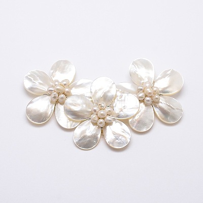 Natural White Shell Mother of Pearl Shell Flower Big Pendants SSHEL-J034M-11-1