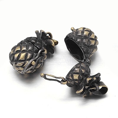 Pineapple ack Plating Brass Prayer Box Pendants KK-L101-25AB-NF-1