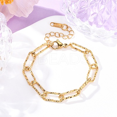 304 Stainless Steel Paperclip Chain Bracelets for Women Men BJEW-A048-01G-1