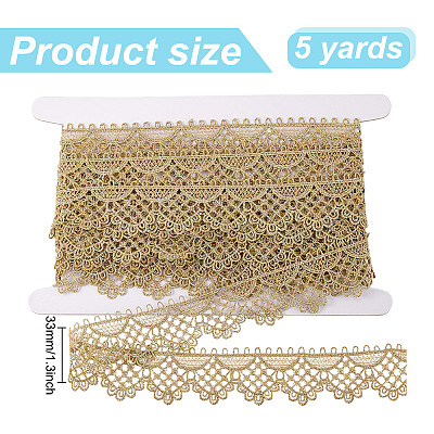 5 Yards Metallic Yarn Flower Lace Trim Ribbons SRIB-HY0001-07A-1