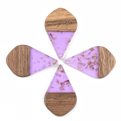 Transparent Resin & Walnut Wood Pendants RESI-S389-035A-B01-1