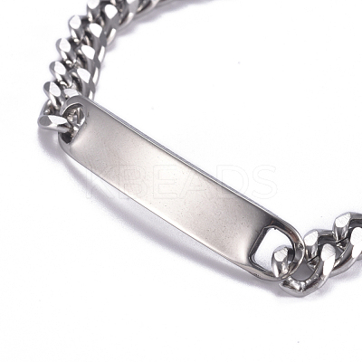 Tarnish Resistant 304 Stainless Steel Curb Chain ID Bracelets BJEW-G631-04P-1