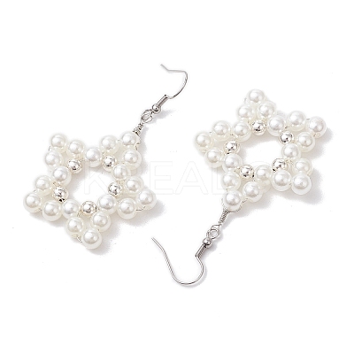 Star ABS Plastic Imitation Pearl Beaded Dangle Earrings EJEW-JE06329-1