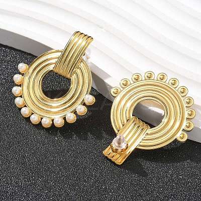304 Stainless Steel ABS Imitation Pearl Stud Earrings LS-EJEW-M069-02G-1