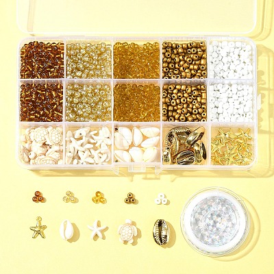 DIY Glass Seed & Synthetic Turquoise & Natural Cowrie Shell Bracelets Making Kits DIY-FS0007-11B-1