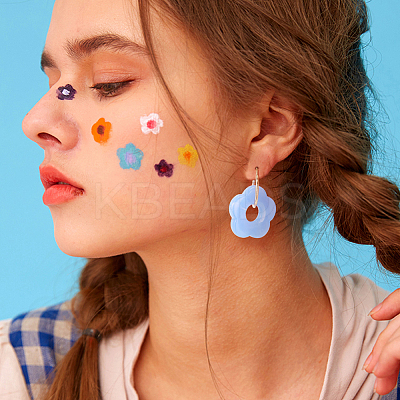 6 Pairs 6 Colors Cute Acrylic Flower Dangle Hoop Earrings EJEW-AN0003-47-1