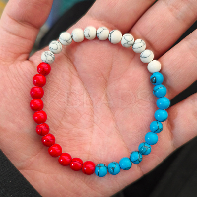 Synthetic Dyed Turquoise & Howlite & Natural Kyanite Round Beaded Bracelets for Women PG1321-4-1