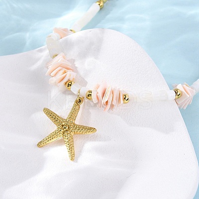 Starfish 304 Stainless Steel Pendant Necklaces NJEW-L465-02G-1