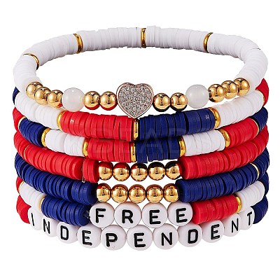 7Pcs 7 Style Word Independent Free Polymer Clay Heishi Surfer Stretch Bracelets Set BJEW-SW00039-1