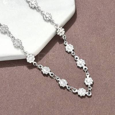 304 Stainless Steel Textured Flower Link Chain Necklaces NJEW-Z084-01P-1