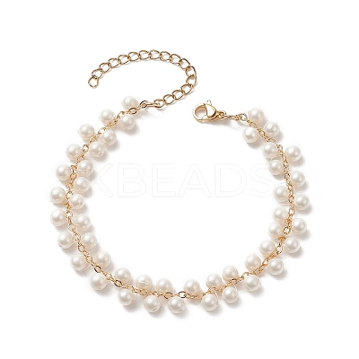 Shell Pearl Round Beaded Charm Bracelet BJEW-TA00219-1