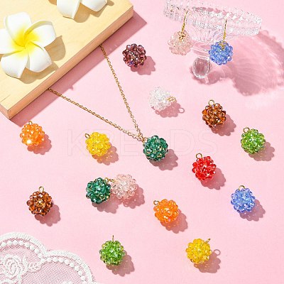 Handmade Nylon Wired Glass Beaded Pendants with Glass Pearl Round Bead PALLOY-CJ00105-1