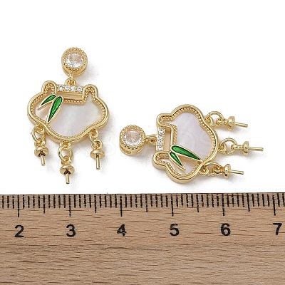 Brass & Shell & Clear Cubic Zirconia Pendants KK-G497-19G-1