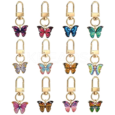 6Pcs Butterfly Alloy Enamel Pendant Decorations HJEW-YW00062-01-1