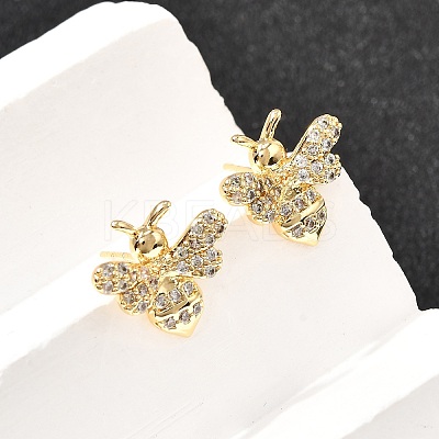 Bees Brass Micro Pave Clear Cubic Zirconia Stud Earrings EJEW-A135-08G-1