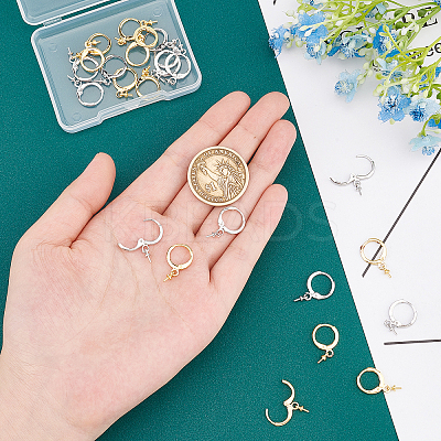 12 Pairs 2 Colors Brass Huggie Hoop Earring Findings KK-FH0003-13-1