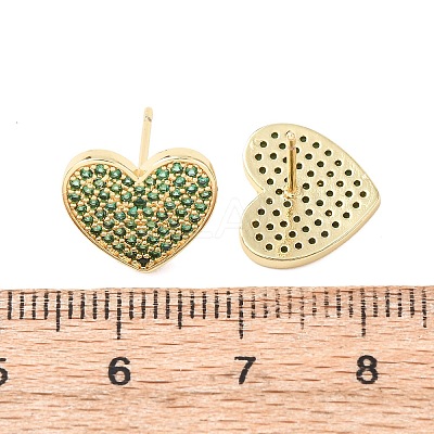 Heart Brass Micro Pave Cubic Zirconia Stud Earrings EJEW-H178-01G-03-1