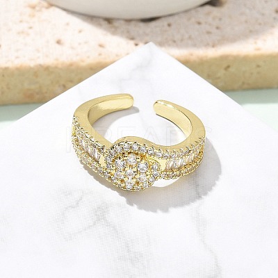 Brass Micro Pave Clear Cubic Zirconia Open Cuff Rings RJEW-G336-02G-1