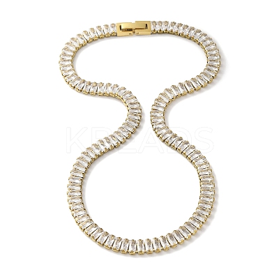 Ion Plating(IP) 304 Stainless Steel Pave Cubic Clear Zirconia Rectangle Link Necklaces for Women NJEW-Z041-04G-03-1